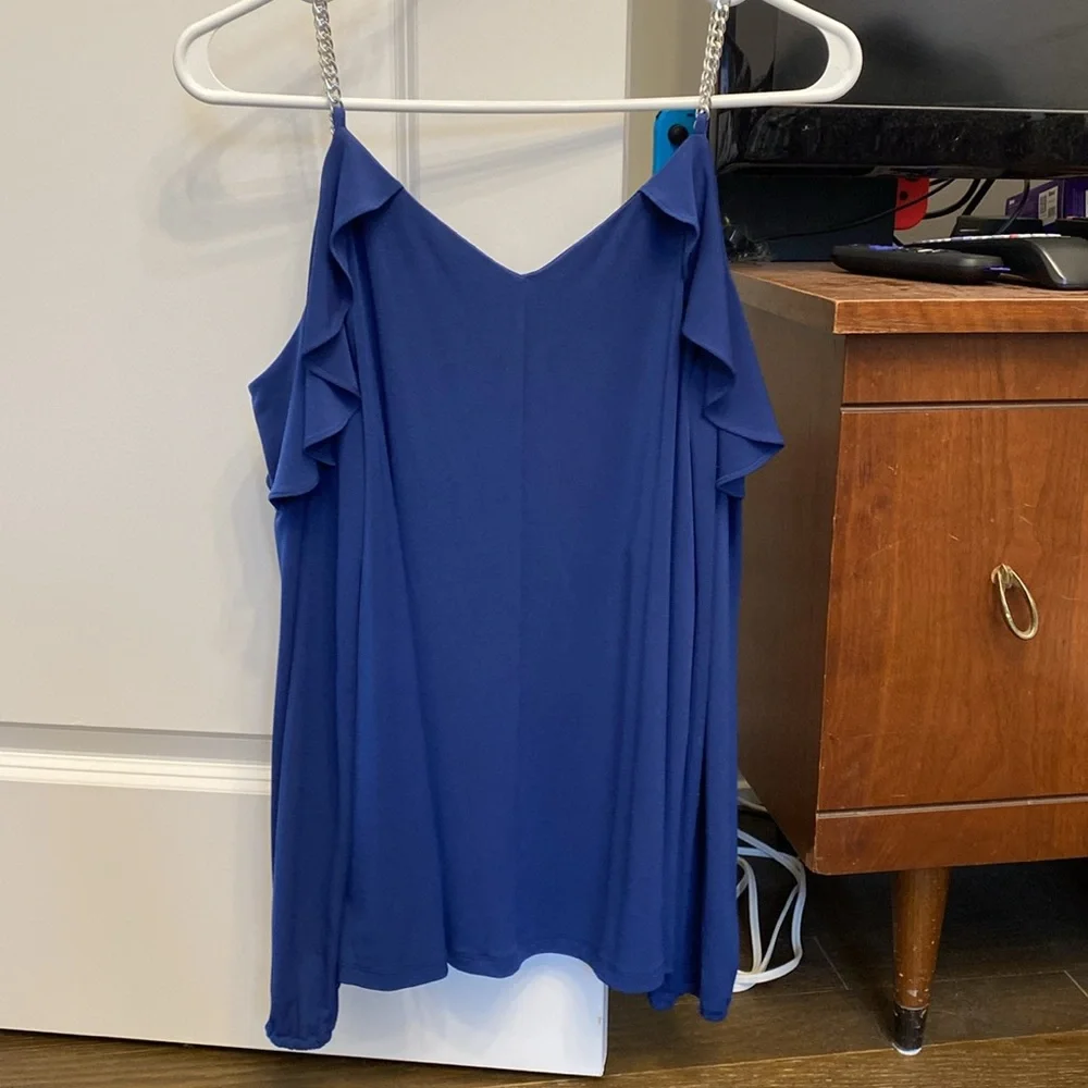 Michael Michael Kors royal blue long sleeve cold shoulder blouse - Picture 6 of 7